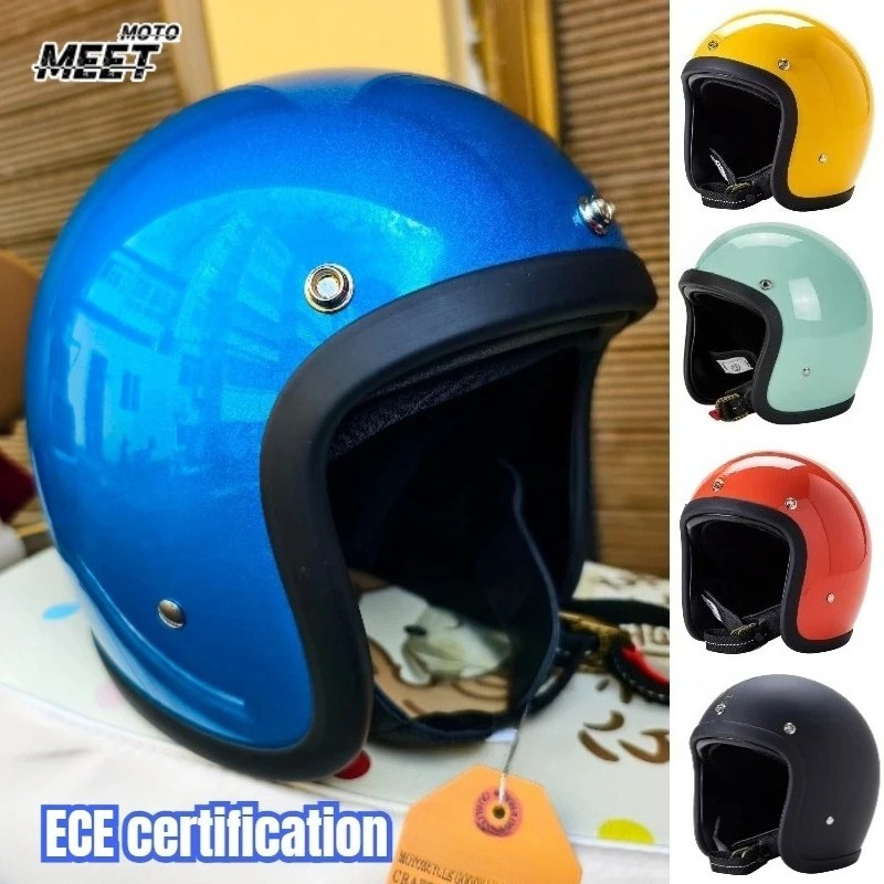Vintage Open Face Retro Helmet - Casco de motocicleta de cara abierta