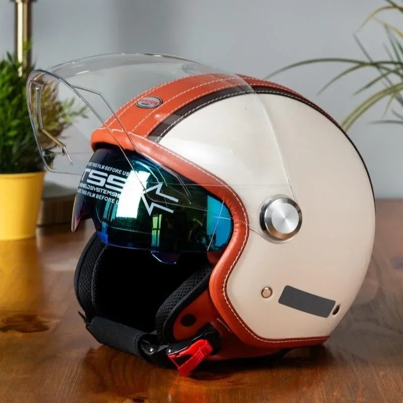 Casco de Motocicleta de Cuero  - Vintage Open Face Retro Helmet reseña y precio