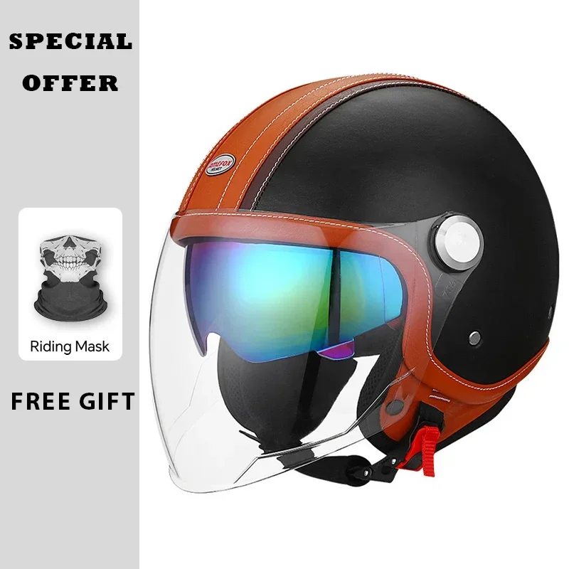 Casco de Motocicleta de Cuero  - Vintage Open Face Retro Helmet reseña y precio